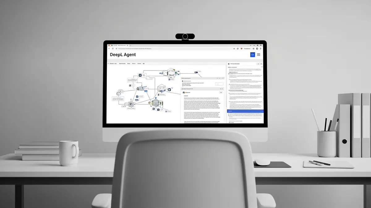 Ein Schreibtisch wo ein KI Agent alleine arbeitet